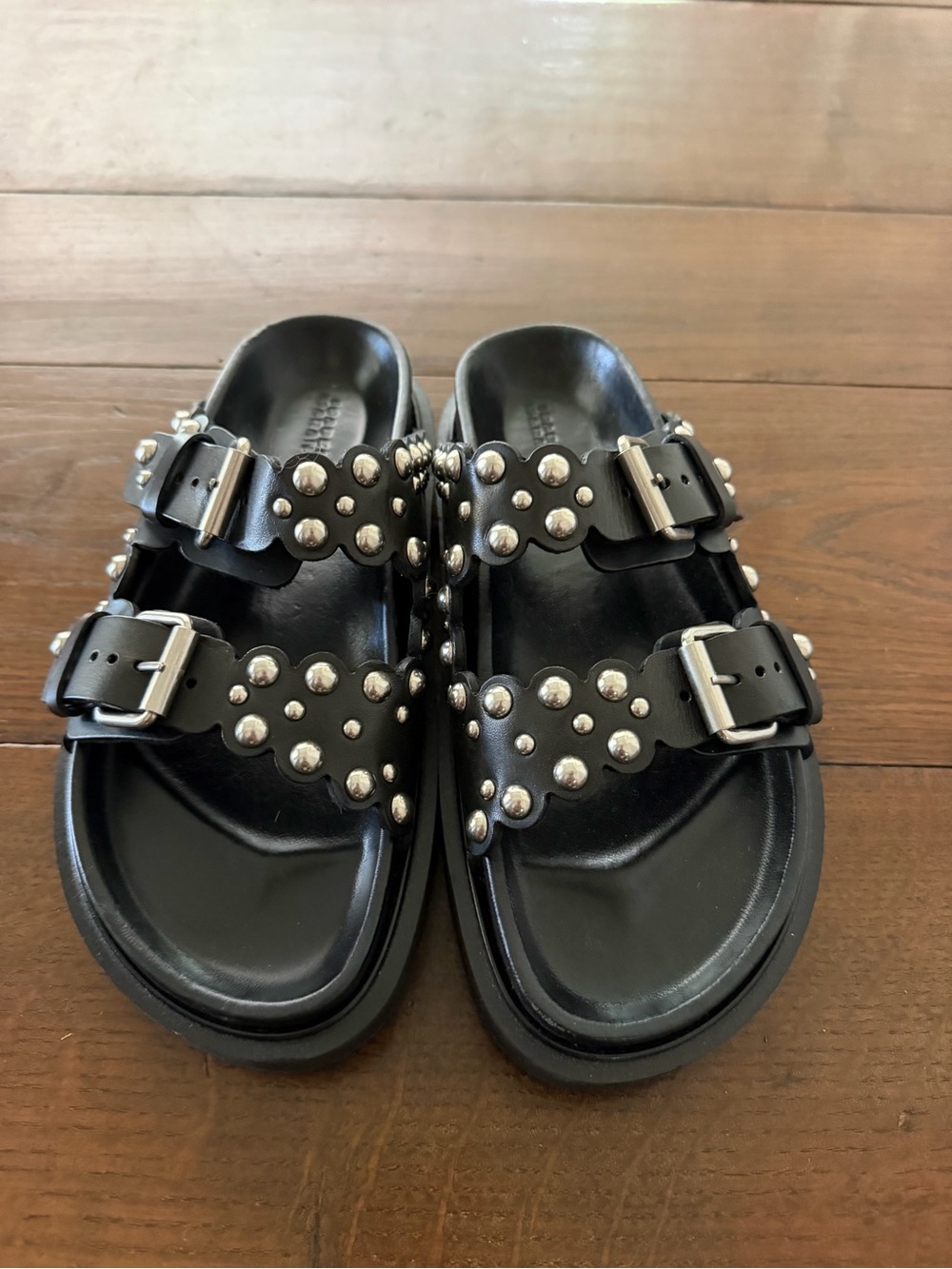 Isabel Marant Black Studded Double-Buckle Sandals